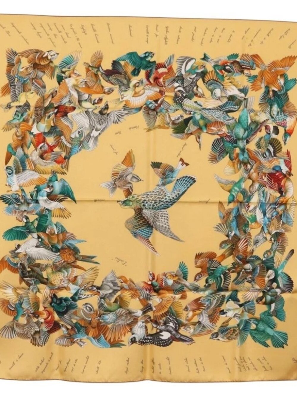 HERMES Carre 90 Scarf ""L'INTRUS"" Silk Yellow Auth am10872V
